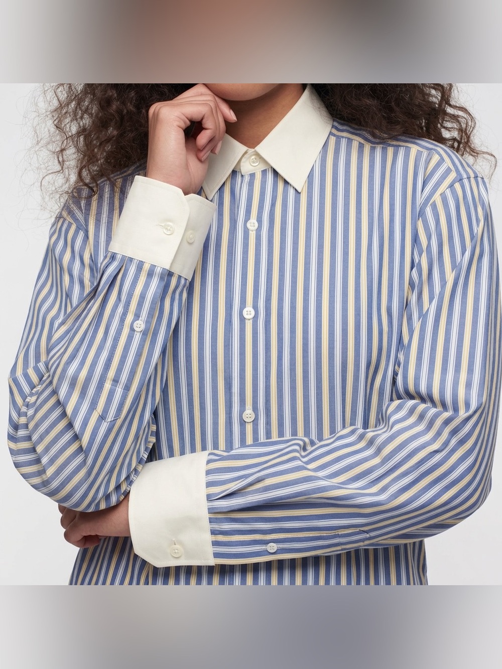 Craig Tailor Women’s Blue Yellow Stripe Egyptian Cotton Button Front Blouse Sz S